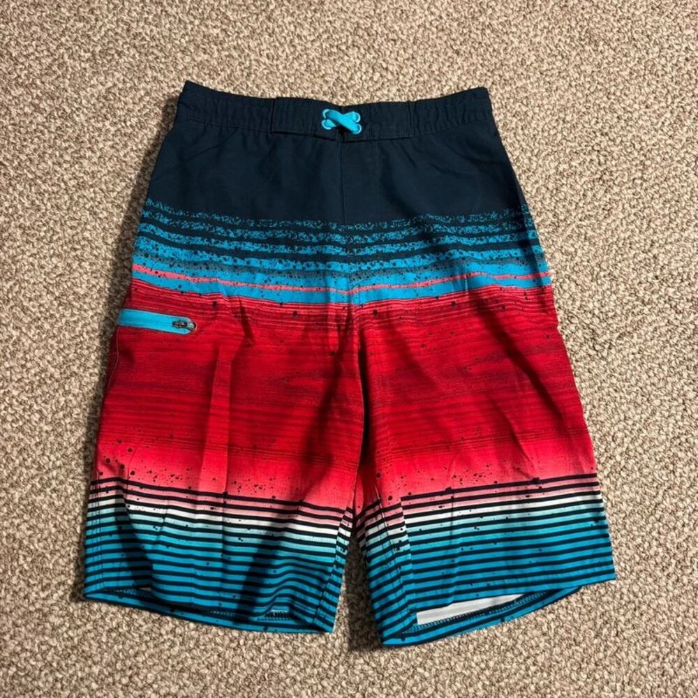 Wonder Nation Board Shorts Boys XL 14-16 Navy Red Blue Ombre Swim Trunks